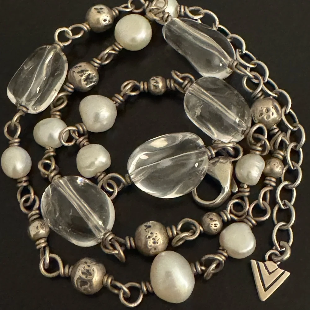 Silpada Freshwater Pearl, Quartz, and Sterling Silver Station Bead Necklace - Picture 1 of 10